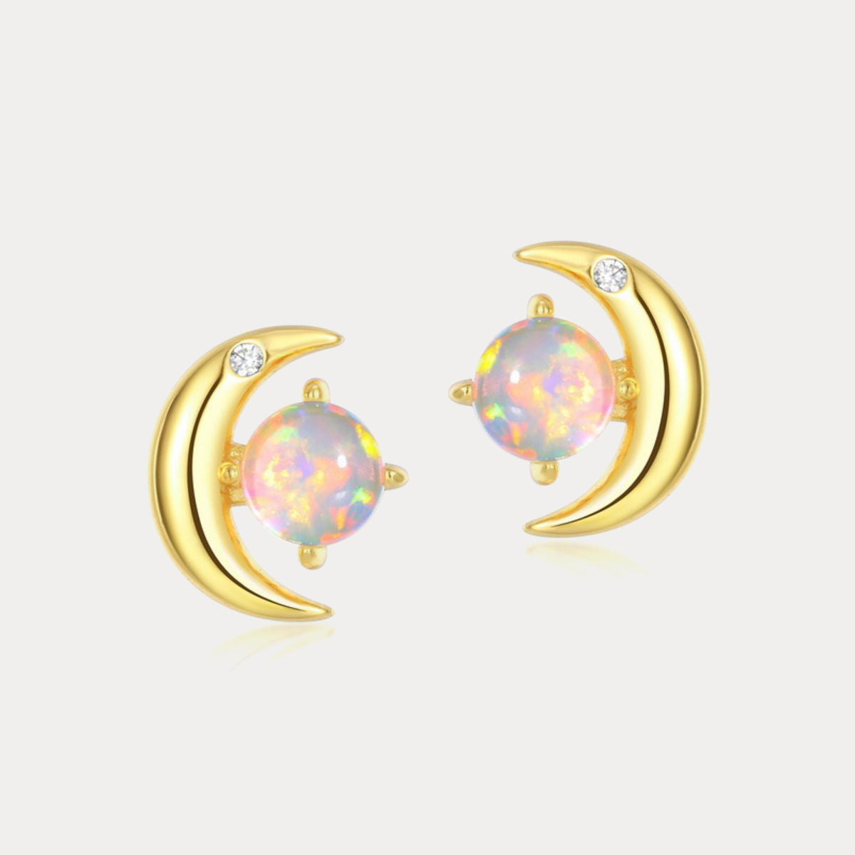 Gold Moon Star Opal Stud Earrings