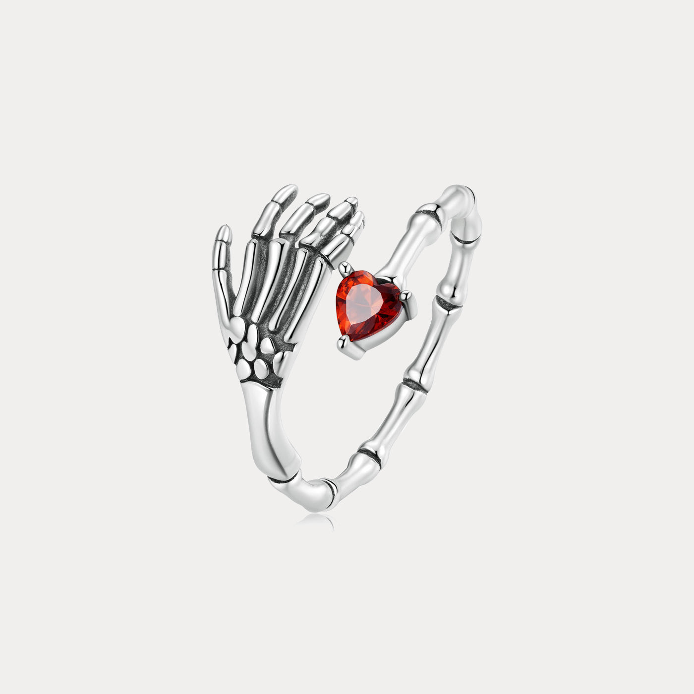 Selenichast Sterling Silver Skeletal Hand Love Heart Adjustable Ring