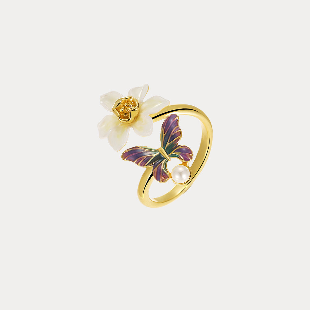 Gold Daffodils & Butterfly Ring