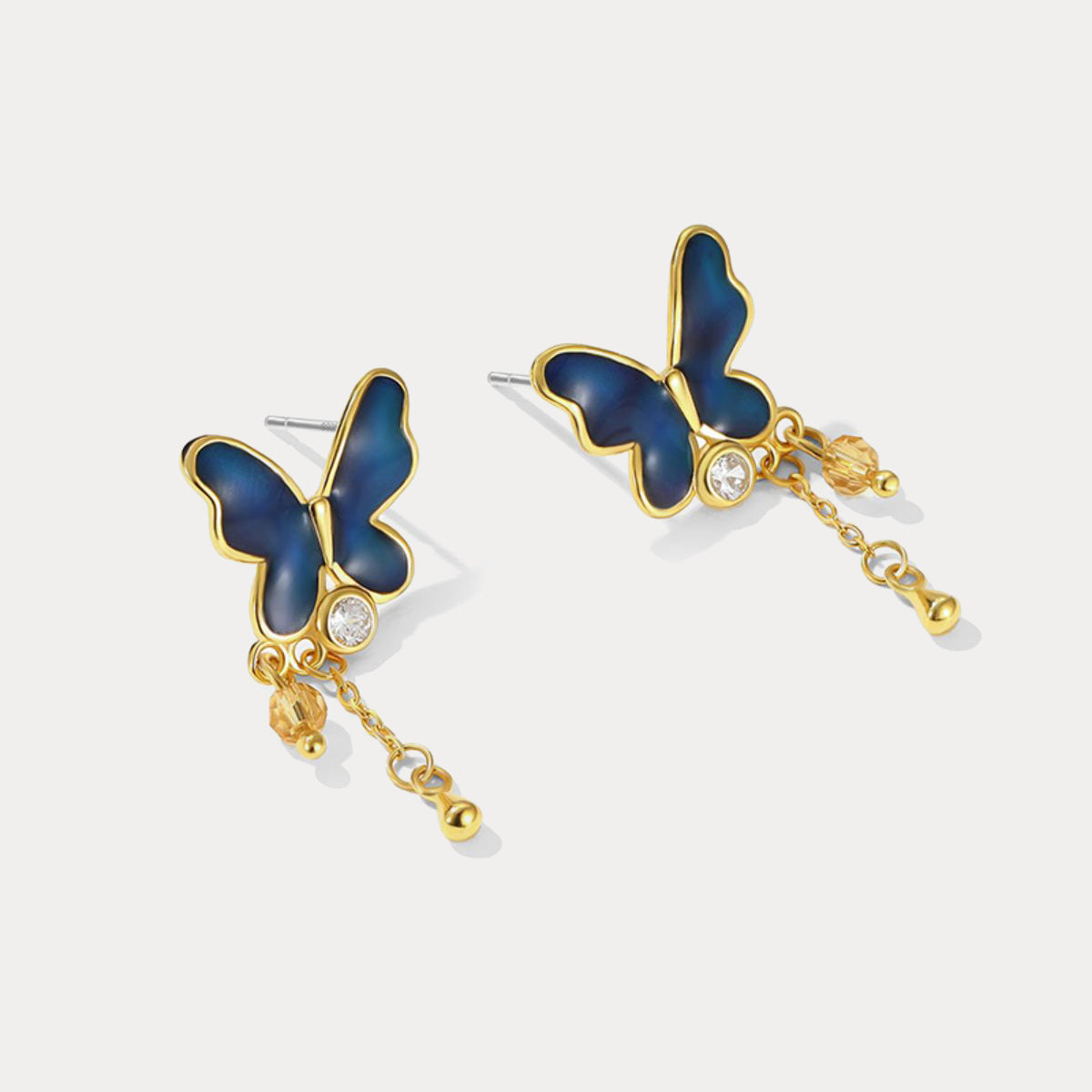 thermochromic butterfly enamel diamond earrings