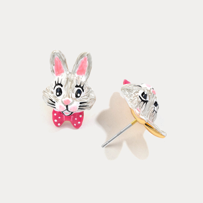 Easter Rabbit Stud Silver Earrings