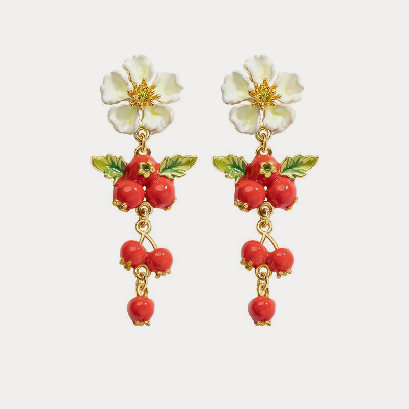 Selenichast Cranberry Flowers Earrings, Enamel Flower Earrings, 18K ...