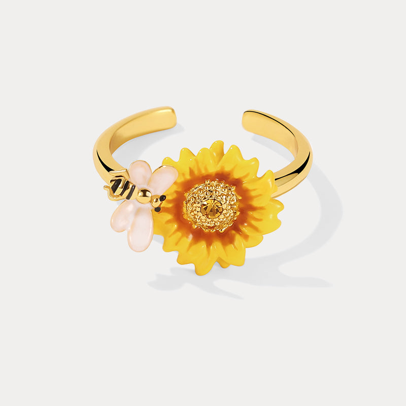 Sunflower & Bee Open Ring