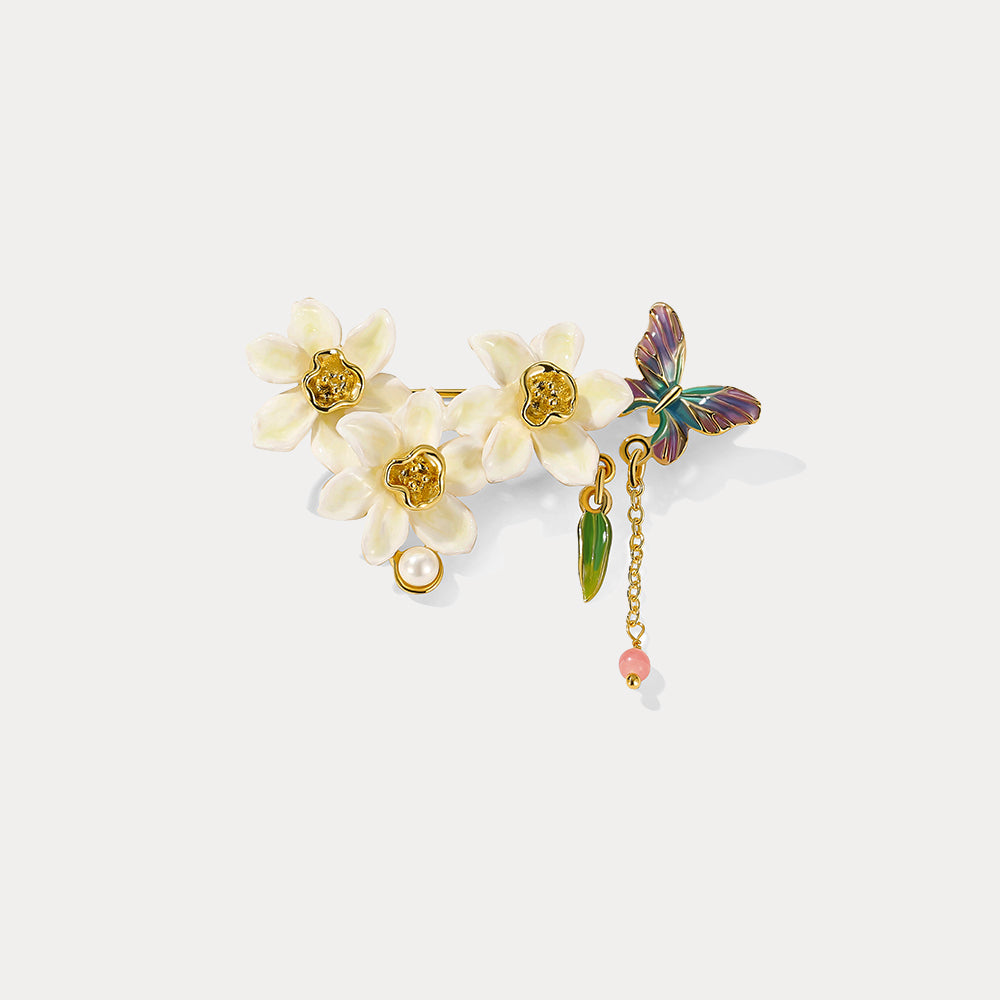 Selenichast Daffodils & Butterfly Brooch
