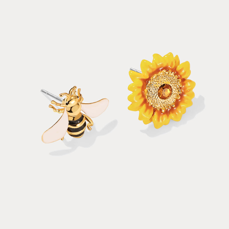 Selenichast Sunflower & Bee Stud Earrings