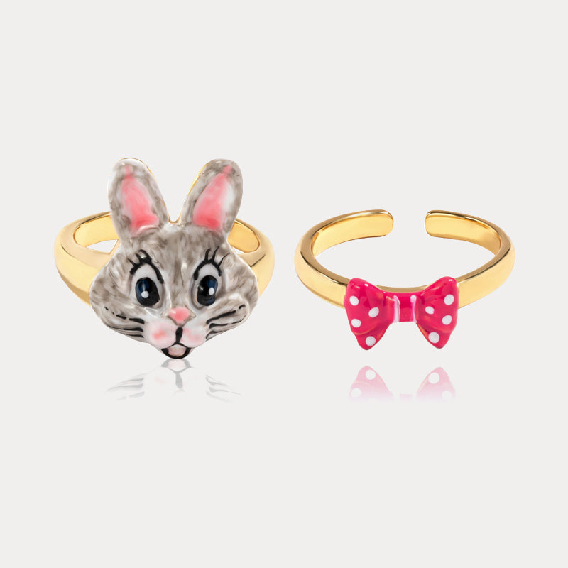 Easter Rabbit Gold Ring Set