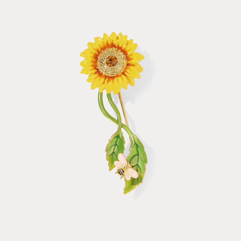 Gold Sunflower & Bee Brooch