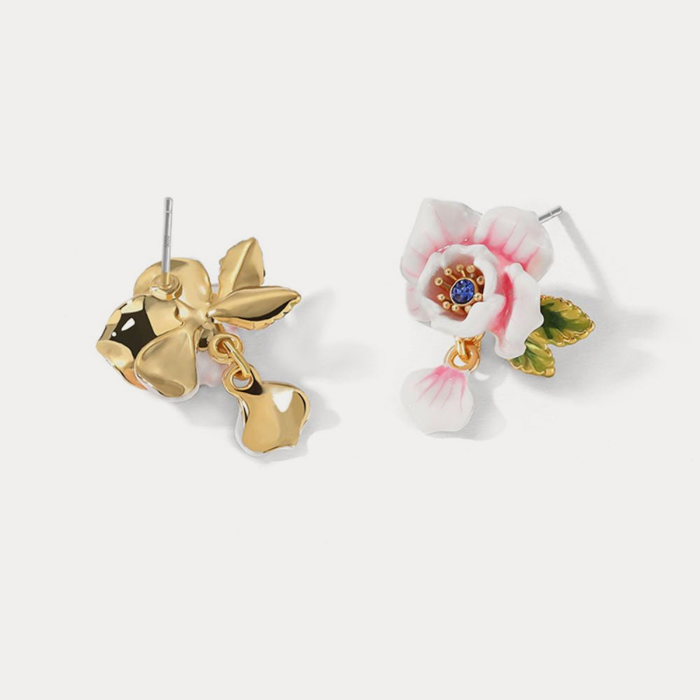 pink rose dangling earrings