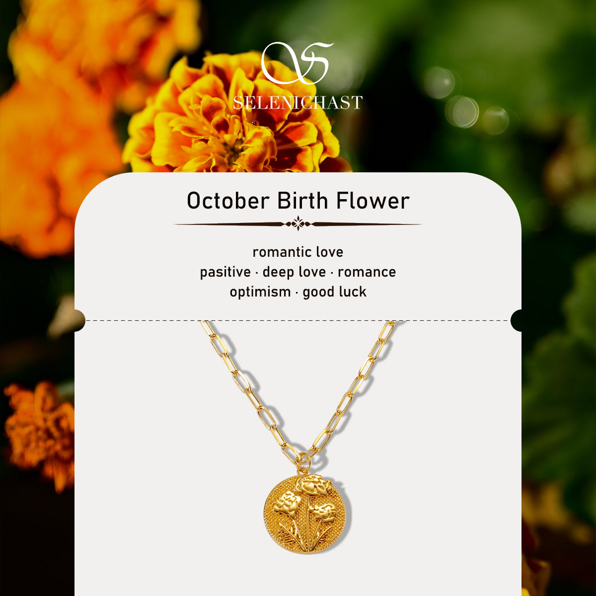romantic love floral pendant marigold necklace october