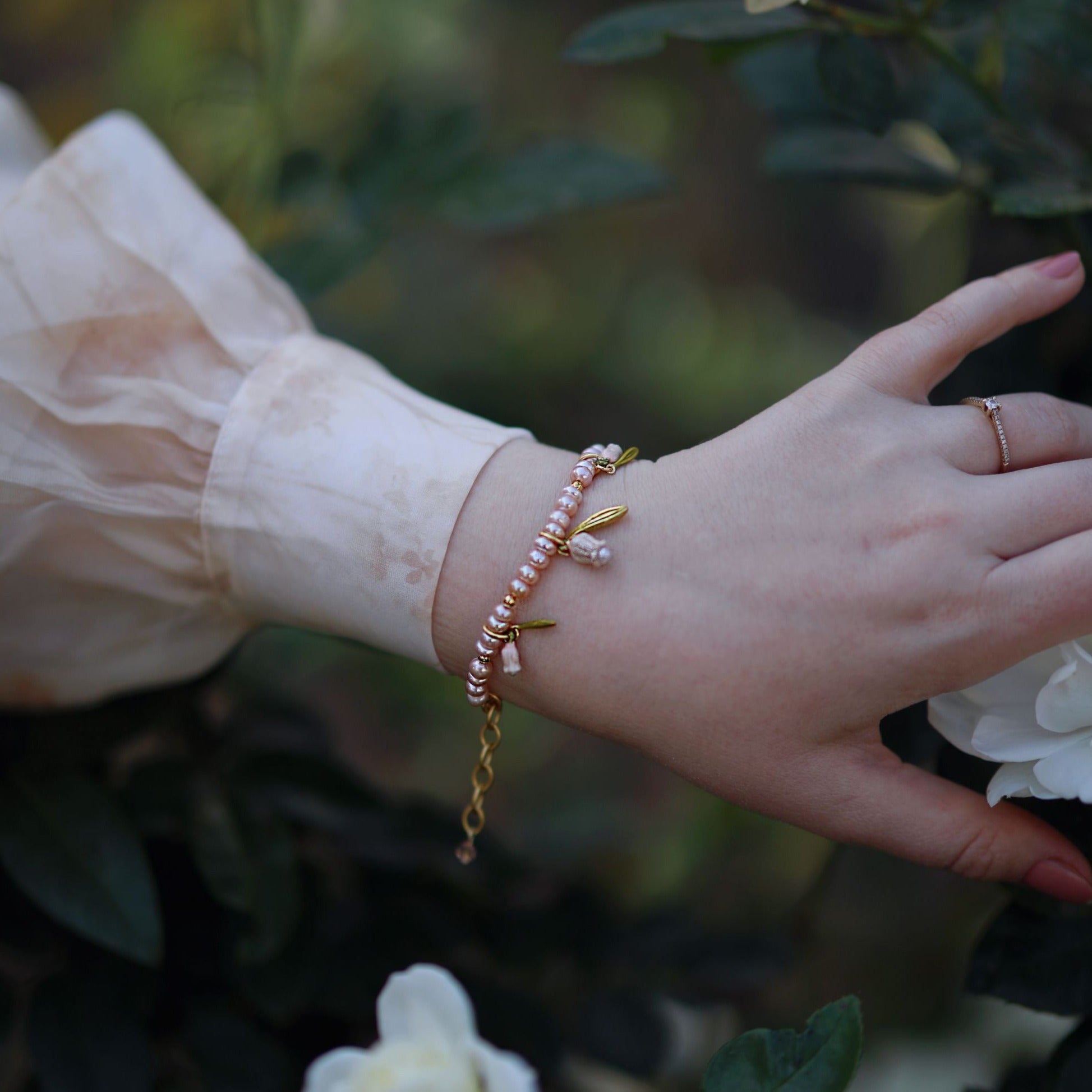 Pink Lily Of The Valley Pearl Bracelet