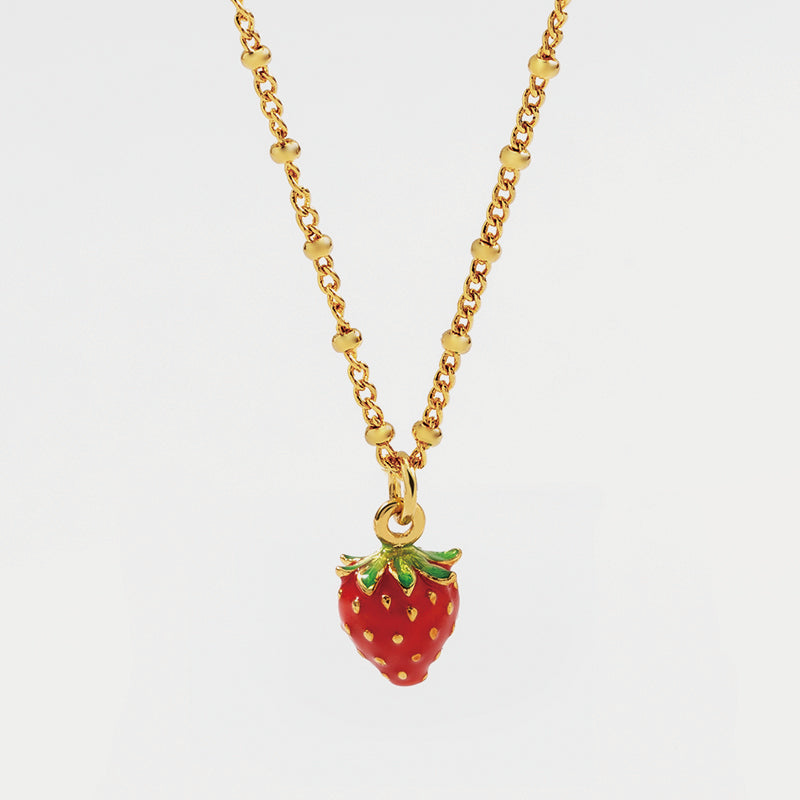 Strawberry Fruit Enamel Station Necklace
