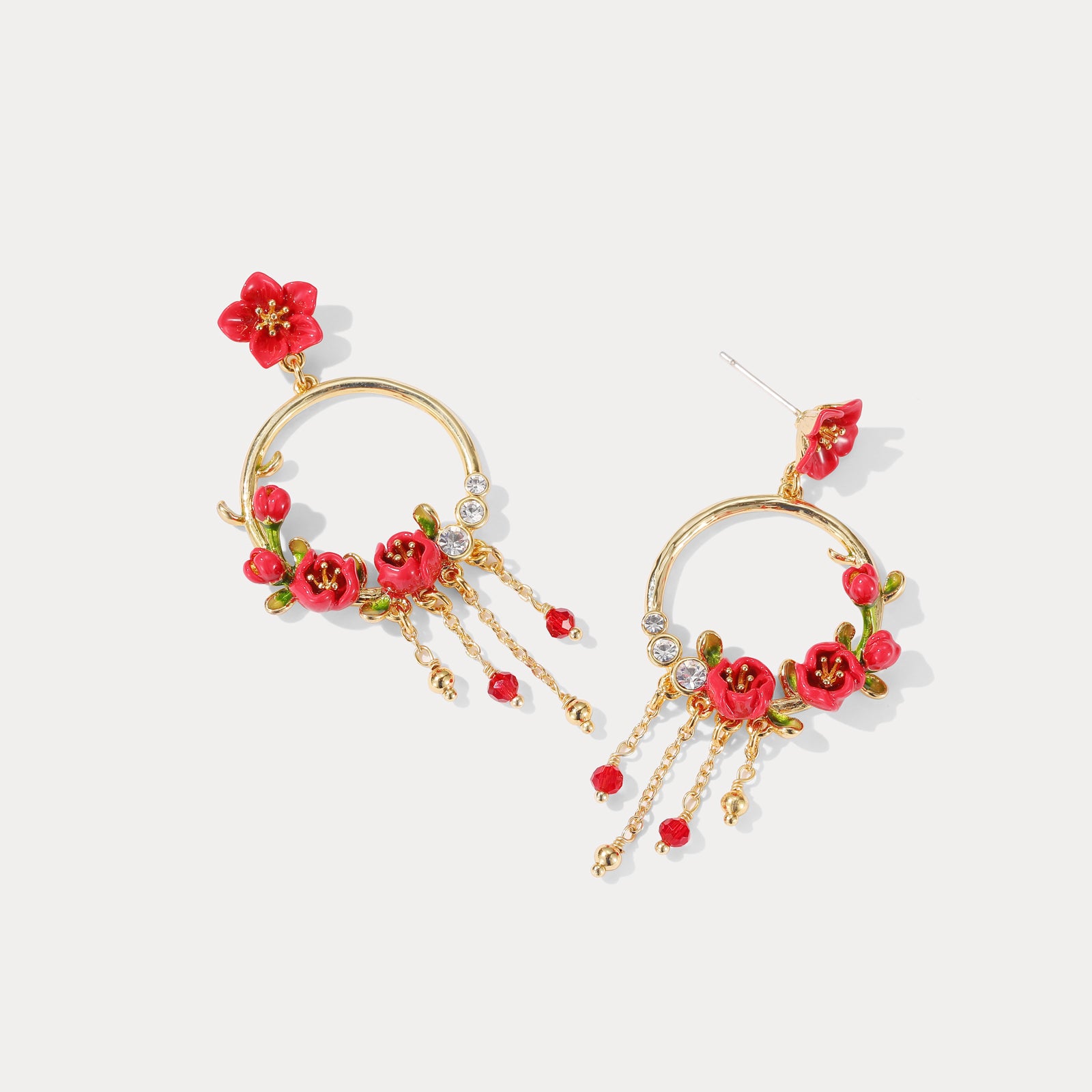Begonia Flower Tassel Diamond Earrings