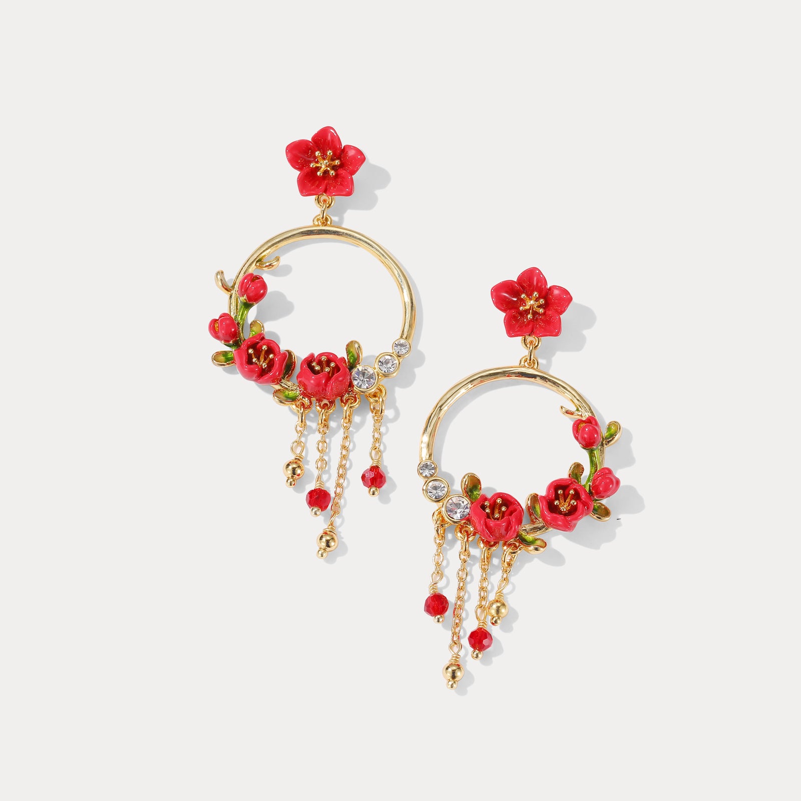 Begonia Flower Tassel Dangling Earrings