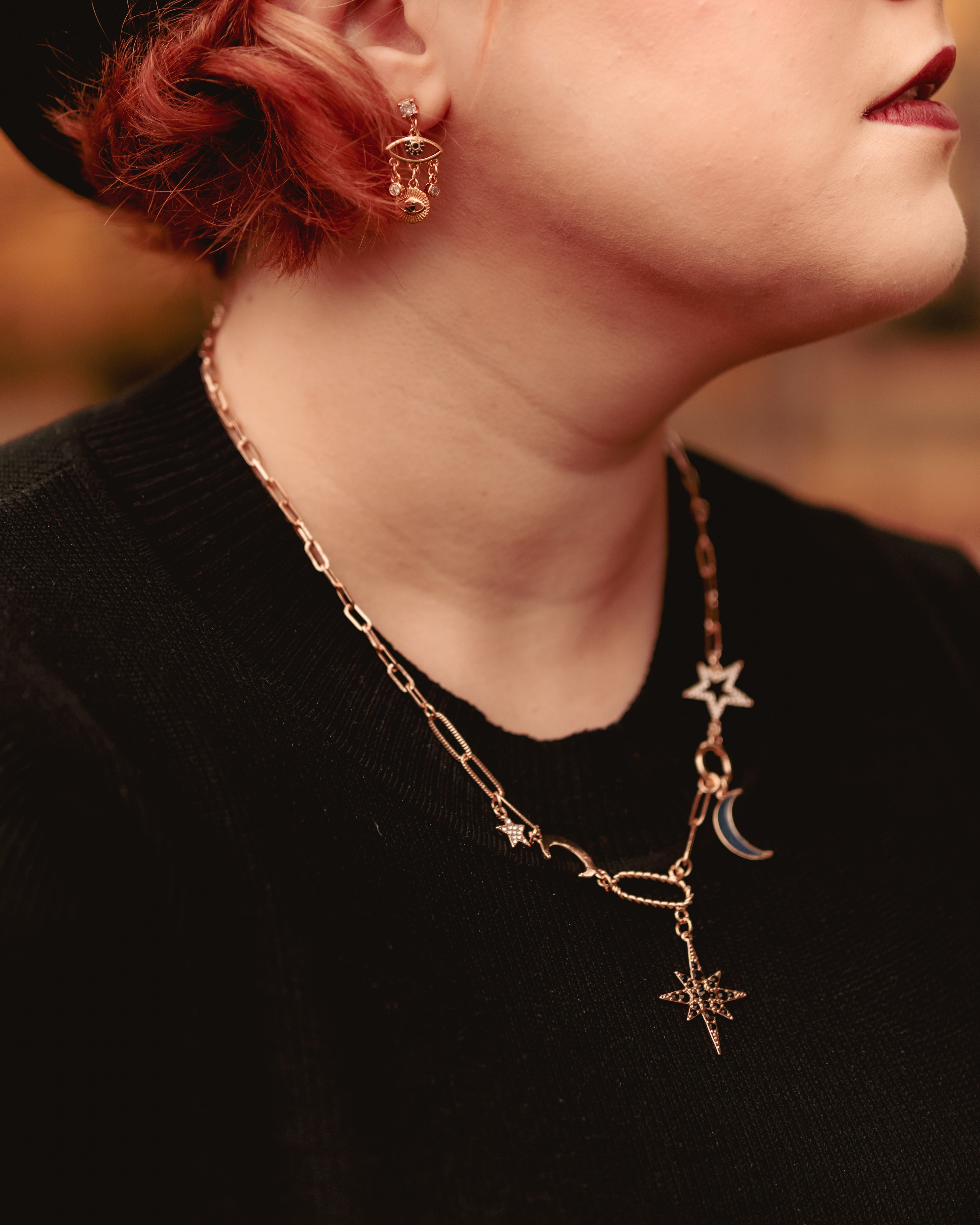 Moon Star Diamond Chain Necklace